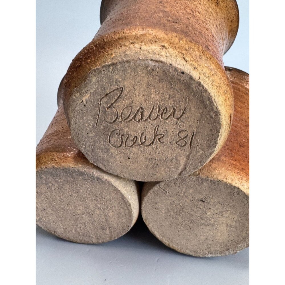 Beaver Creek Pottery Stoneware Utensil Holder Brown 3-Section 3.5"x5.25" 1981 - Picture 3 of 7